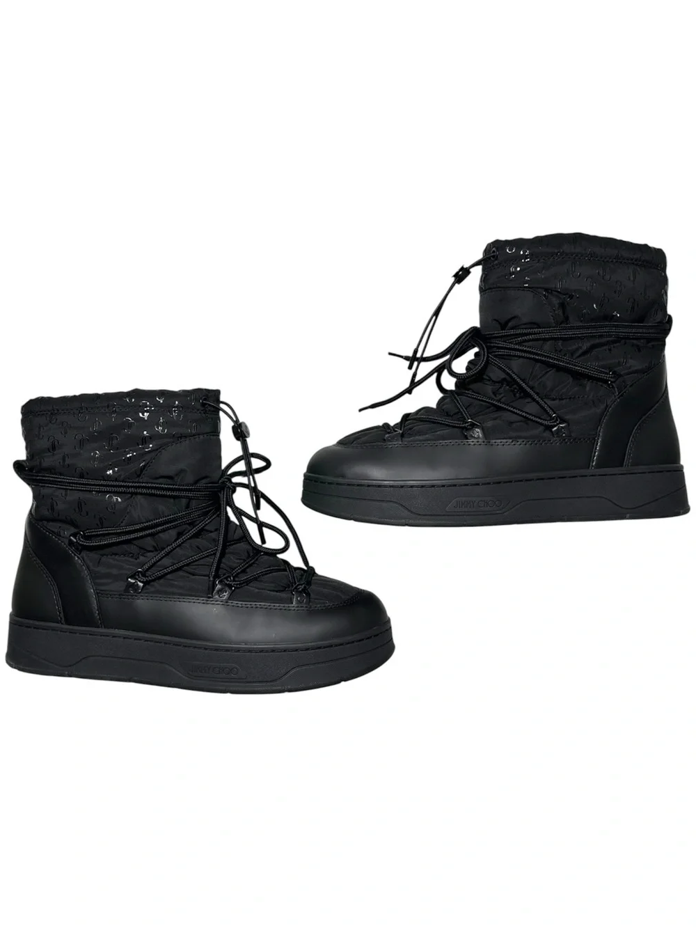 Jimmy Choo Black Wanaka Logo Shell Leather Snow Ankle Boots size 40.5 US 10.5